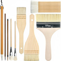 9 Pieces Pottery Painting Brush Set Soft Bristles Pottery Painting Brush Kit Solid Wood Handles Glazing Brushes for Potters, Beginners