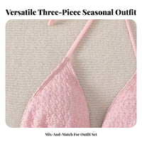 3 Pieces 3 Piece Bikini Set Sun Protection Pink Bikini with Mesh Wrap Skirt Breathable Triangle Swimsuit with Cover up for Young Adults, Swimming