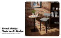 Nordic Design Upholstered High Stool with Woven spinerest Retro design Bar Chair Padded Seat Household Furniture Built-in Footrest for Homeowners, Interior Decorators, Restaurant Owners, Kitchen Island, Counter, Cafe, Dining Room