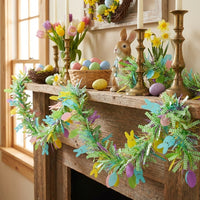 Easter Egg Garland Festive Design Easter Tinsel Garland Shiny Colorful Egg Streamer for Party Planners, Families, Wall Hanging, Indoor, Classroom