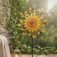 Weather-Resistant Floral Motif Bee Wind Twirler 3D Kinetic Design Metal Floral Motif Wind Twirler Easy Installation Outdoor Decor for Lawn