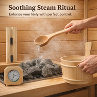 Sauna Accessories 4 Piece Set with Bucket and Ladle for Home Use, Fragrant Wood Timer and Thermometer Hygrometer, 4 Liter Capacity