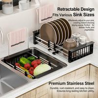 Dish Rack and Sink Strainer with Dish Drainer, Stainless Steel Cutlery Drainer, Space Saving Kitchen Sink Organizer for Your Kitchen Counter