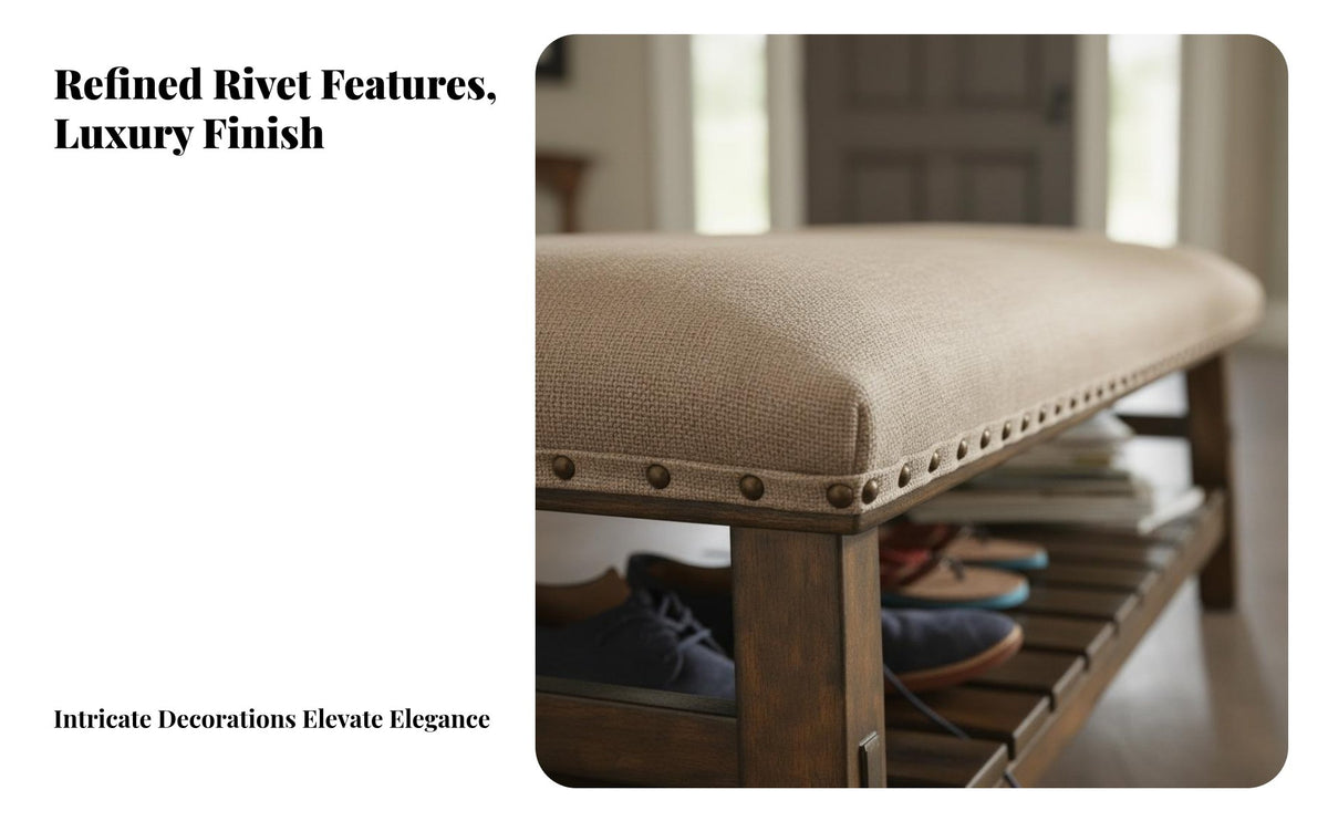 Classic American Design Shoe Rack Bench with Padded Seat Cushioned Top Upholstered Shoe Rack Bench Multi-Functional Storage Furniture Two-Fold Functionality for Homeowners, Families, Seniors, Entryway, Hallway, Mudroom, Living Room