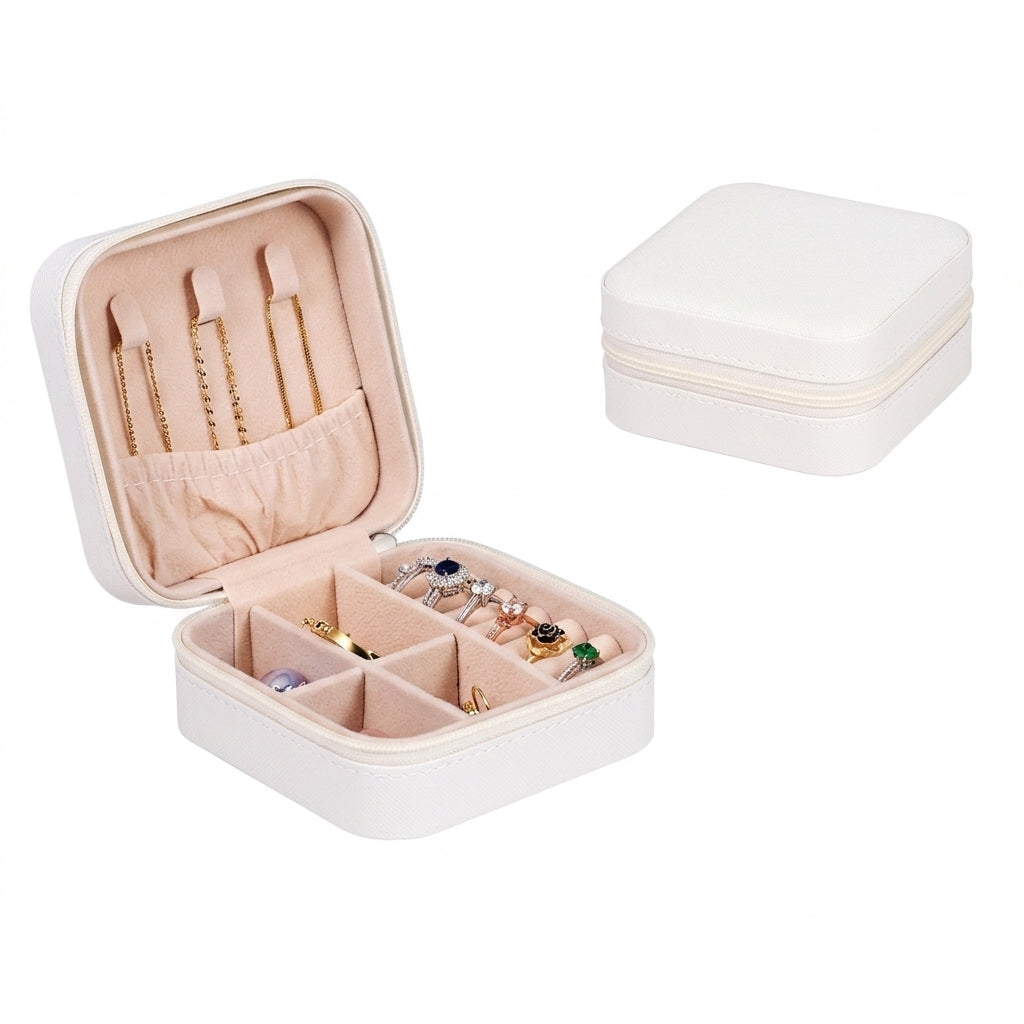 Jewellery Box and Elegant Gift Box for Women, Versatile Storage Case with 5 Necklace Hooks, Secure Zipper Organiser Storage, Travel Jewelry Box