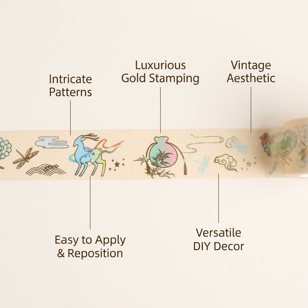 Vintage Washi Tape Set with, Decorative for Crafts and Scrapbooking, Wide Art for DIY Journaling