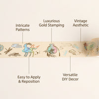 Vintage Washi Tape Set with, Decorative for Crafts and Scrapbooking, Wide Art for DIY Journaling