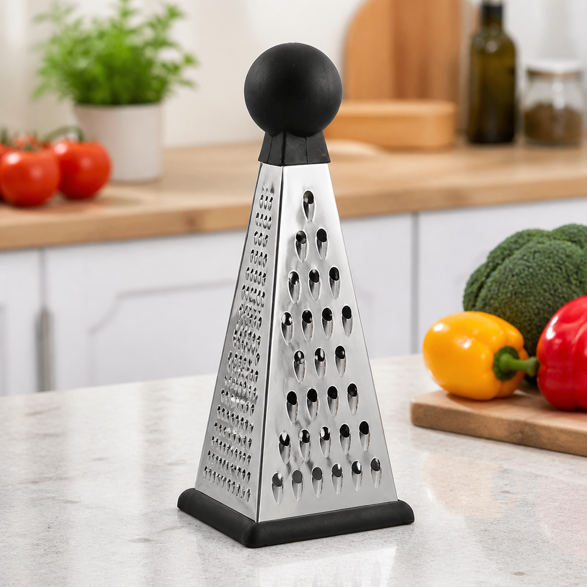 Stainless Steel Grater, Three Sided Box Grater for Cheese & Vegetables, Manual Kitchen Grater for Slicing Julienne Mashing, Black