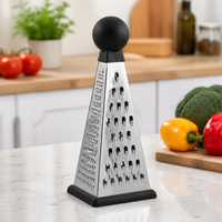 Stainless Steel Grater, Three Sided Box Grater for Cheese & Vegetables, Manual Kitchen Grater for Slicing Julienne Mashing, Black