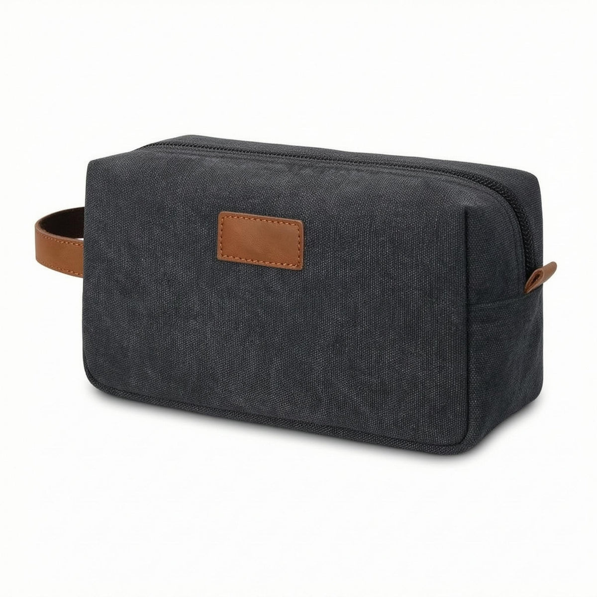 Leather Trim Canvas Toiletry Bag Zippered Waterproof Toiletry Bag Woven Texture