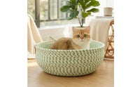 Raised Rim Basket Cat Bed Open Top Woven Cat Nest