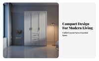French Design Armoire Light Elegant Design Armoire with Doors and Shelves Golden Alloy Handles Standing Wardrobe Closet for Homeowners, Adults, Home