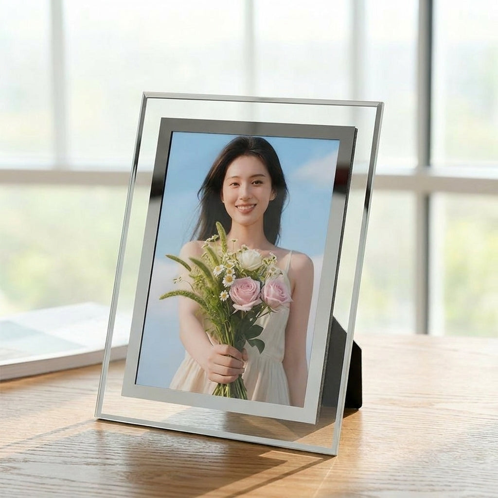 Photo Frame, Picture Frame, Gift, Glass, 6-Inch, Silver, Rectangular, Vertical & Horizontal Use, 10.1×15.2cm, Stylish, Luxurious