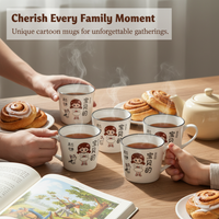 Family Cartoon Ceramic Mugs Set for Parents and Kids