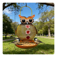 Squirrel-Resistant Owl-Shaped Dispenser Attracts Various Birds Hanging Owl Dispenser Mesh Body Bird Feeder for Gardeners, Nature Lovers, Homeowners, Patio, Backyard, Outdoors, Front Porch