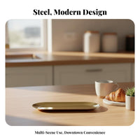 Golden Oval Plate Nordic design Oval Metal Plate Elliptical Shape for Cafe, Hosts