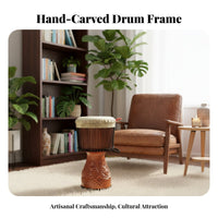Handmade Rope-Tuned Djembe Goatskin Drumhead Carved Djembe Natural Skin Head Percussion Instrument Rich Bass Tones for Musicians, Music Enthusiasts, Live Performances, Jam Sessions, Cultural Events, Home Decor