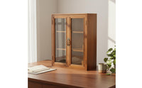 Retro Storage Cabinet Glass Doors Dust Proof Rustic Countertop Organizer