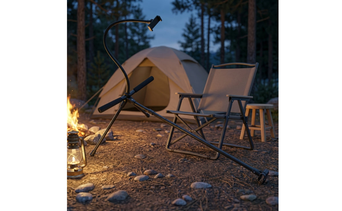 Telescoping Camping Footrest with Gooseneck Holder Adjustable Outdoor Footrest with Phone Holder Easy Storage Outdoor Ottoman Stable for Campsite