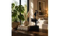 Boy Playing Trumpet Sculpture Modern Abstract Metal Sculpture Smooth Ornamental Statue for Bedroom