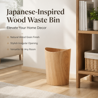 Wood Waste Bin, 6L Round Litter Bin, 30 cm Height, Wood Grain Finish, Rubbish Bin for Bathroom, Living Room, Hotel, Dormitory
