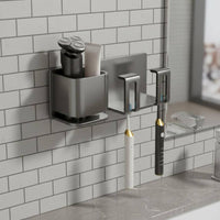 Drill-without Installation Wall-Mounted Toothbrush Holder Space-Saving Wall Mounted Toothbrush Holder Cups Bathroom Organizer Shelf Drainage Design for Families, Small Bathrooms, Dorm Rooms