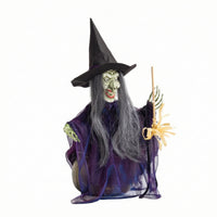 Witch Decoration with Glowing Eyes Halloween Glowing Witch Decoration Prop Animated Sound-Activated for Haunted Houses, Porch