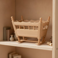 Dollhouse Cradle Unpainted Wooden Doll Cradle Model Unfinished Miniature Rocking Bed for Collectors, Hobbyists, Craft Displays, Dioramas