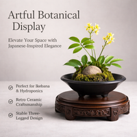 Vintage-Inspired Ceramic Planter Bowl, Round Flower Pots for Indoor Plants, Small Three-Legged Retro Flower Pot, Decorative Table Centrepiece