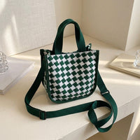 Travel Bag and Shoulder Bag for Summer Holiday, Argyle Check Canvas Bucket Bag, Crossbody Bags for Women and Men, Small Phone Bags for Women