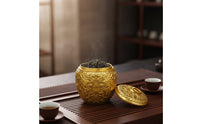 Copper Alloy Tea Tin Canister with Lid Gold-Toned Storage Container Easy to Clean Container for Shelf, Office