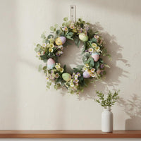 Vibrant Colors Easter Egg Wreath Realistic Look Artificial Flower Eucalyptus Wreath Ideal Gift Holiday Decoration Grapevine Base