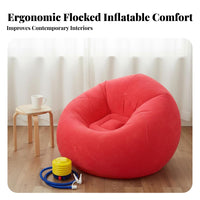 Includes Foot Pump Flocked Inflatable Sofa Foldable Single Person Air Lounger Easy Storage Portable Inflatable Sofa Quick Inflation for Travelers, Students, Living Room, Bedroom, Travel, Outdoor