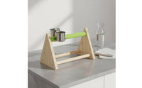 Solid Wood Desktop Bird Perch with Feeding Cups Interactive Platform Triangle Bird Stand Rough Surface for Small Parrots