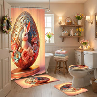 Easter Shower Curtain and Rug Set Waterproof Washroom Decor Set Festive Design for Gift Donors, Homeowners, Home Decoration, Restroom