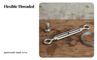 Turnbuckle Rustproof Wire Rope Tensioner Weatherproof for Shade Sail Installation, Deck Railing, Clothesline Tightening