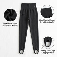 Fleece Lined Tights for Women with High Waisted Design for Winter, Warm Polyester Blend Footless Leggings for Autumn and Cold Weather