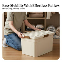 Wheeled Storage Trunk Large Capacity Organizer Box secure closureed Lid Stackable Container for Homeowners, Families, Bedroom, Moving House, Basement