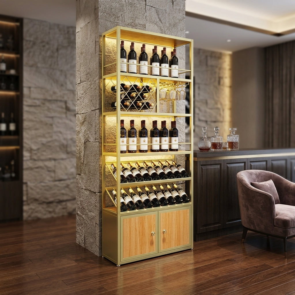 Wine Rack, Liquor Shelf, Bottle Rack, Metal, Freestanding, Modern Design, 230cm