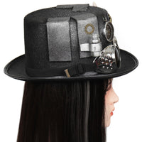 Black Gothic Steampunk Hat Textured Finish Steampunk Top Hat Wide Brim Costume Headwear Tall Crown