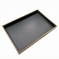 Brushed Shallow Display Tray Raised Sides Leather-Like Tray Rigid Frame Leather Desk Organizer Open Top