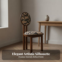Solid Wood Frame Upholstered Vanity Chair Vintage Design Round Back Wooden Chair Versatile Indoor Furniture Ergonomic Design for Adults, Homeowners, Renters, Bedroom, Living Room, Reading Nook, Lounge Area