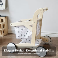 Motor Skills Wooden Shopping Cart Children's Plaything Plaything Wooden Shopping Cart Open Lower Shelf for Children, Walking Practice