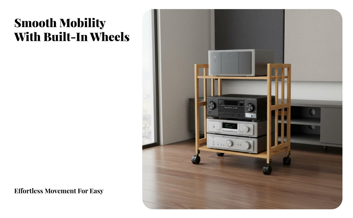 Movable with Wheels Multi-Layer Audio Rack Space-Saving Vertical Design Adjustable AV Component Rack Heavy Duty Rolling Amplifier Stand Stable Construction for Audiophiles, Home Theater Enthusiasts, Studio