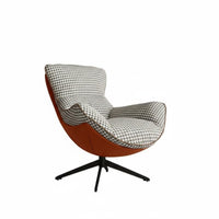 Houndstooth Pattern Swivel Eggshell Chair Nordic Design Upholstered Swivel Barrel Chair Soft Cushion Lounge Seat Curved Backrest for Homeowners, Adults, Interior Decorators, Living Room, Bedroom, Reading Nook, Balcony