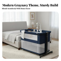 Foldable Design Bedside Co-Sleeper Rocking Function Portable Bedside Sleeper Multi-Functional Newborn Cradle Lockable Wheels for Newborns, Infants, Caregivers, Travel, Bedroom, Living Room