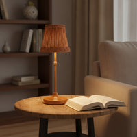 Dimmable Table Lamp with Rattan Shade Cozy Rattan Table Lamp Vintage Compact for Patio