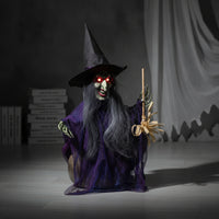 Witch Decoration with Glowing Eyes Halloween Glowing Witch Decoration Prop Animated Sound-Activated for Haunted Houses, Porch