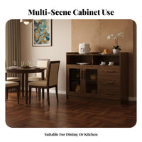 Walnut Sideboard Cabinet Large Capacity Refreshment Center Cabinet Versatile Wood Sideboard with Drawers for Families, Homeowners, Entryway
