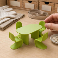 5 Pieces Light Green Dollhouse Dining Set Molded Plastic Miniature Table and Chairs Rounded Edges Miniature Dining Furniture Polished Finish for Display